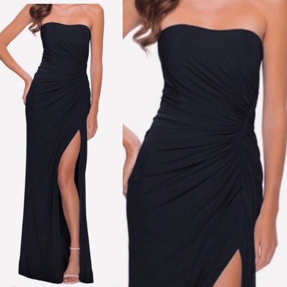 La Femme 29489 Black Strapless Rusched Gown Dress size 8 or 10 - Picture 2 of 7